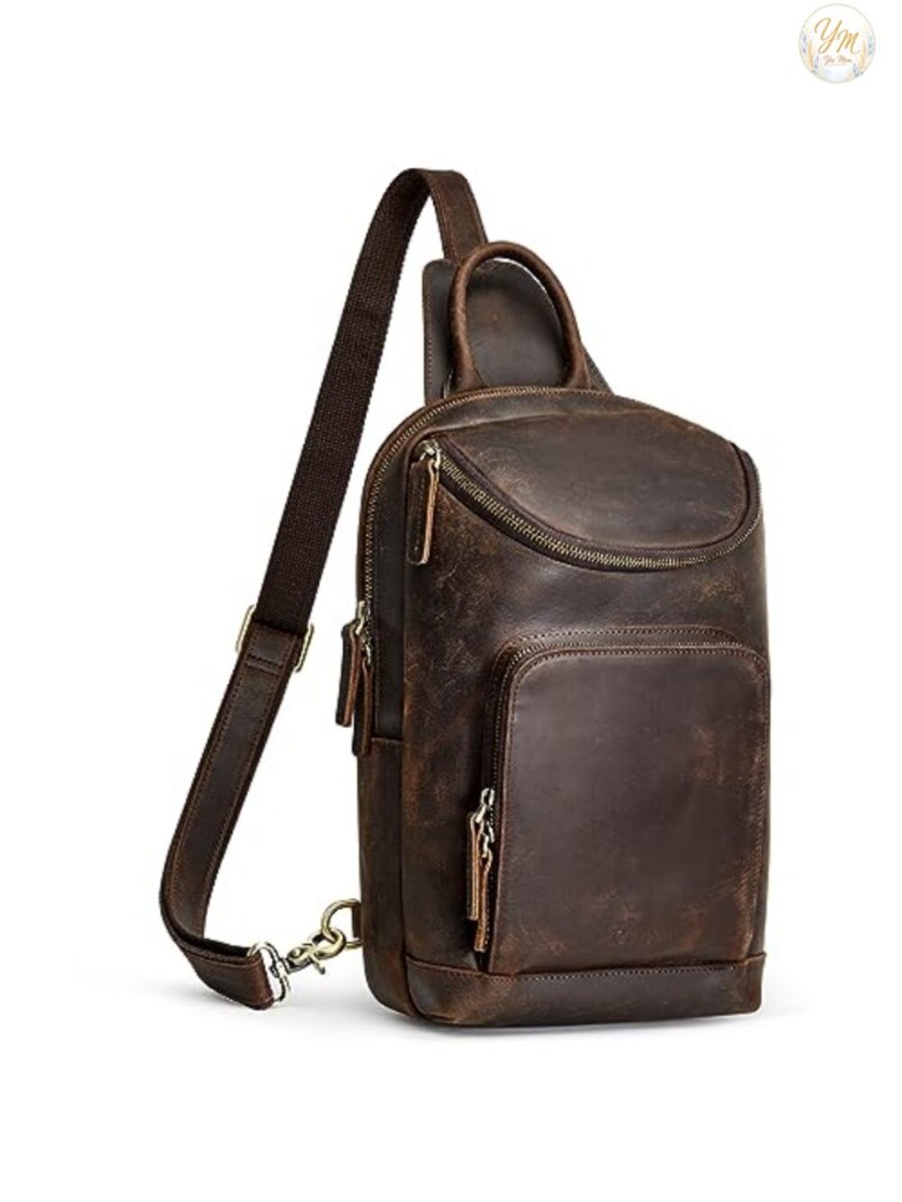 Genuine Leather Sling Bag Crossbody Chest Bag Vintage Adjustable Strap